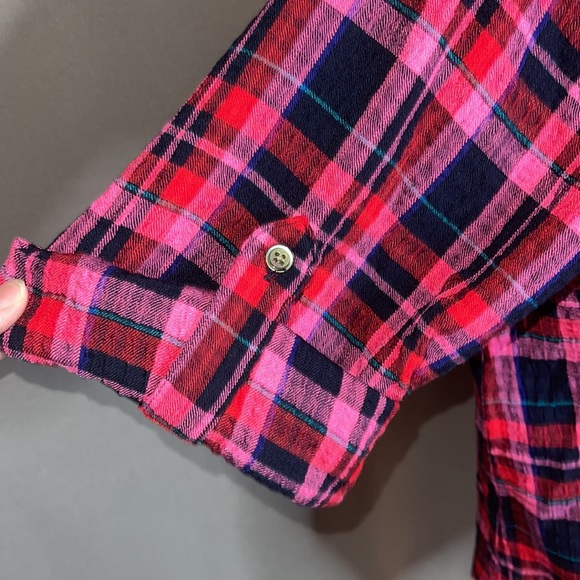 1X Intro Plaid Print Puckered Woven Long Roll-Tab Sleeve Button-Down Shirt - Picture 3 of 13